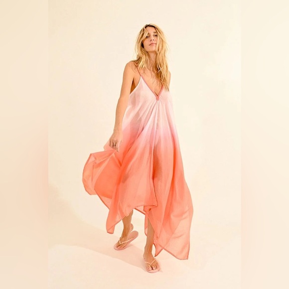 Molly Bracken Asymmetrical Tie & Dye Beach Woven Maxi Dress in Pink Size S NWT - Picture 2 of 10